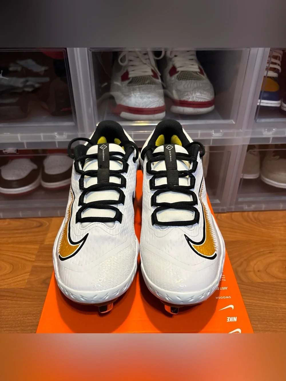Nike Alpha Huarache Elite 4 Low White Gold FD2745-119 Baseball Cleat Sz 7.5M NWB